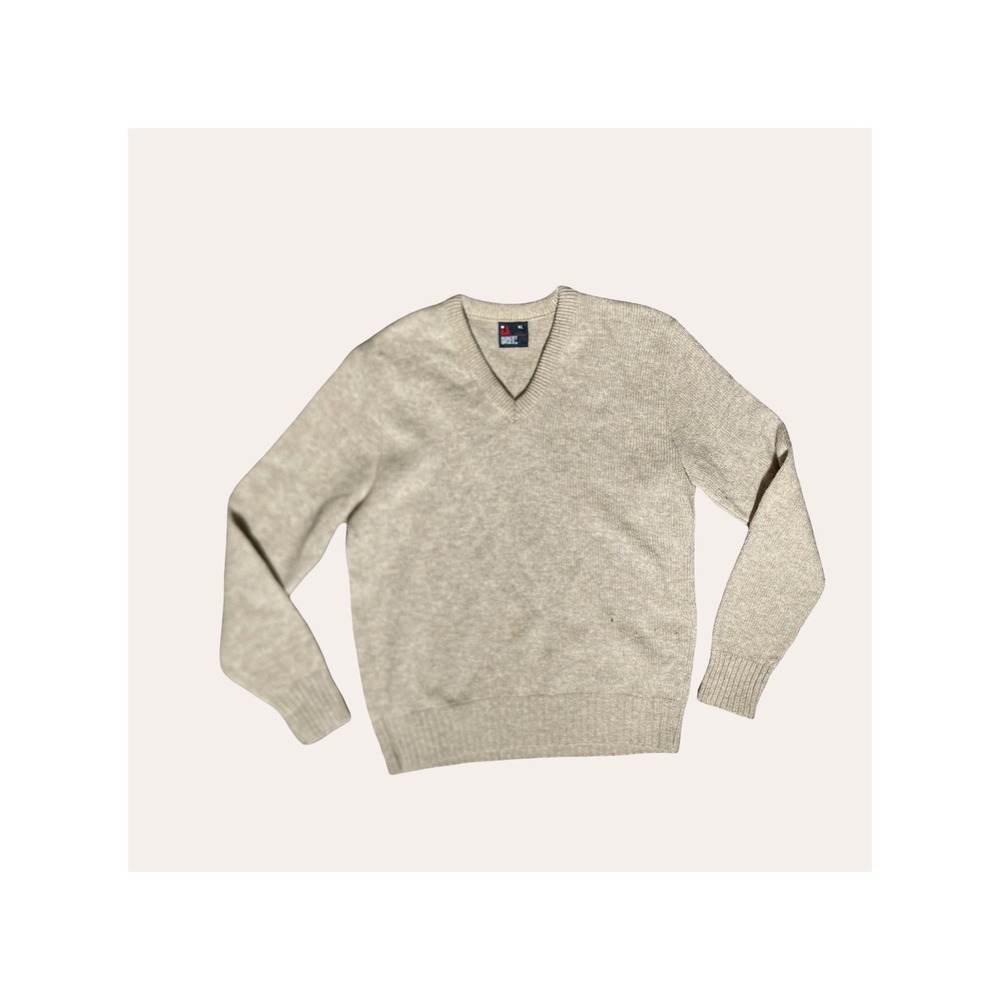 Robert Bruce Mens XL Vintage V-Neck Sweater Oatmeal Beige Heather Knit Preppy